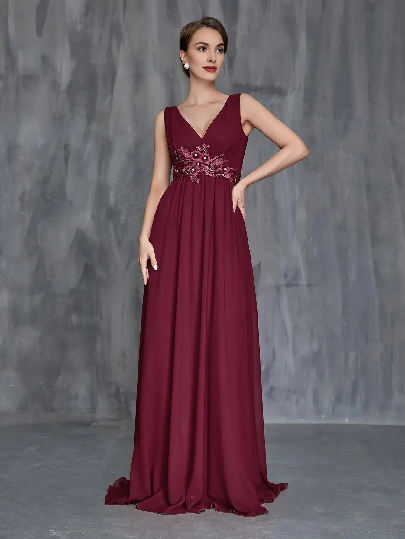 Fashion A-Line V Neck Sleeveless Zipper Up Sweep/Brush Train Prom Dress